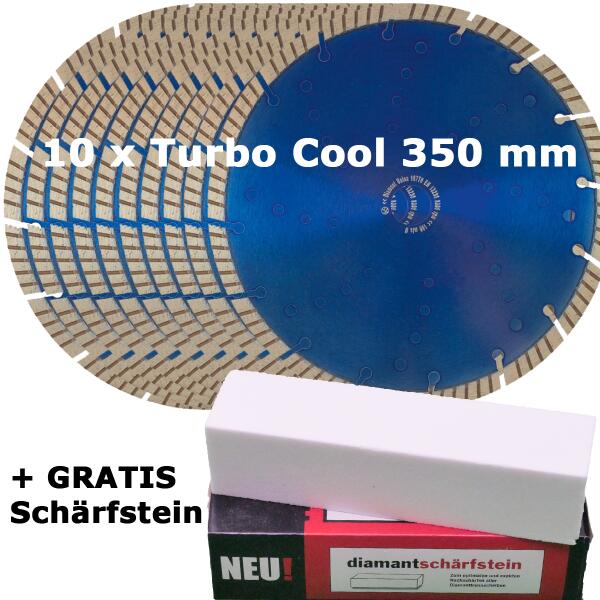 10 x Diamanttrennscheibe Turbo Cool 350/30 mm + 1 x Gratis Schärfstein 50*50*200 mm